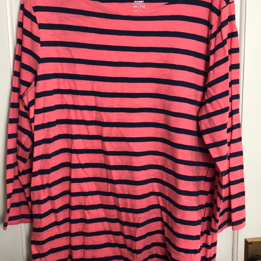 Coral and Navy stripe T-shirt